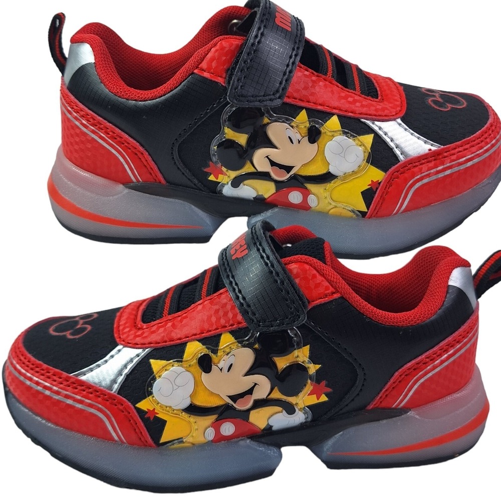 MICKEY Boys Light-Up Shoes Sneakers Toddlers Size 9 (17‎ Cm) New color Red Black